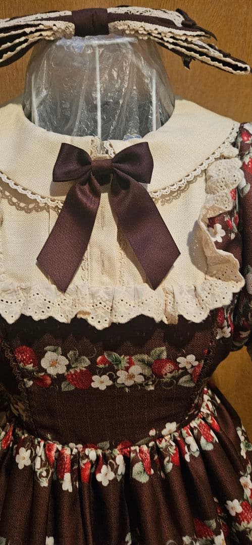 令Chalmiereベイクドベリーワンピース茶＋リボン型ヘッドドレス茶 2