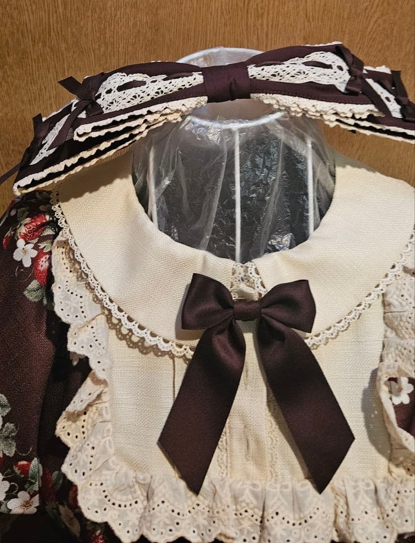 令Chalmiereベイクドベリーワンピース茶＋リボン型ヘッドドレス茶 2