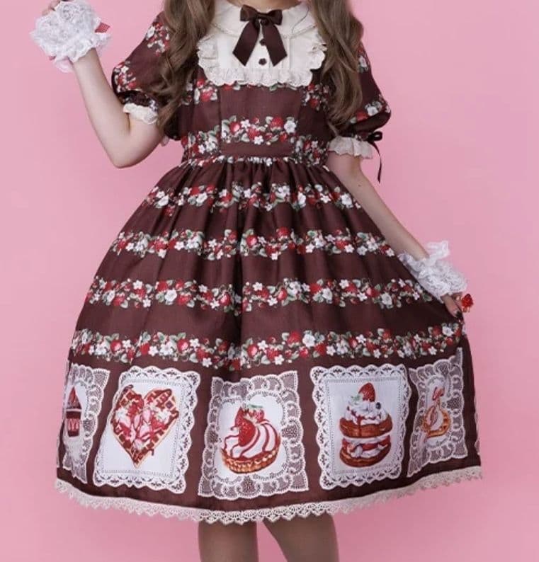 令Chalmiereベイクドベリーワンピース茶＋リボン型ヘッドドレス茶 2