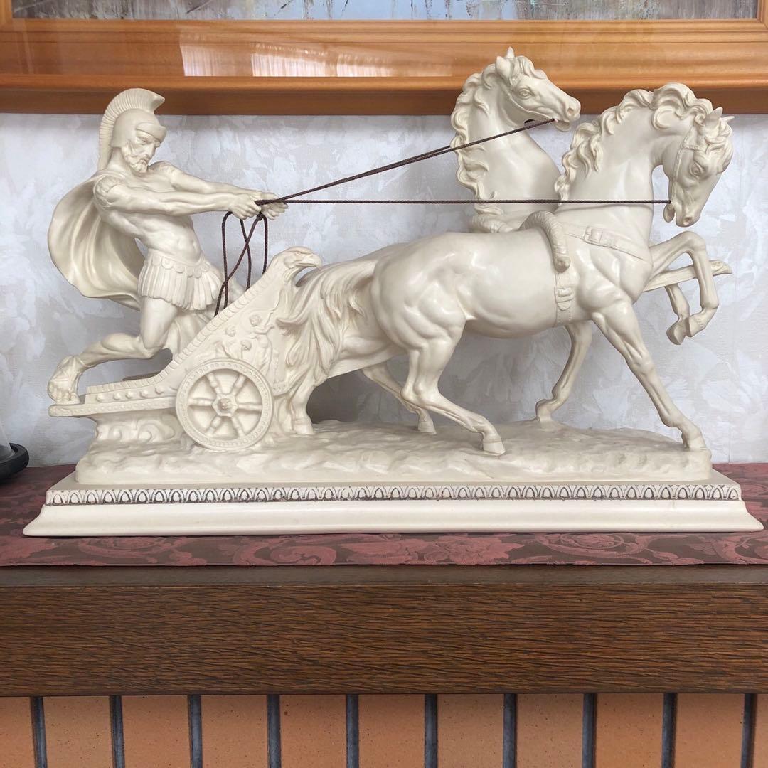 置物　イタリア製　手綱　ポニー　騎士と馬