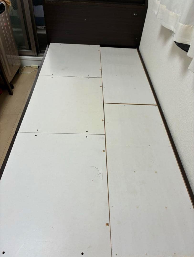 【まさなお】ダークブラウン シングルベッドフレーム 収納付き