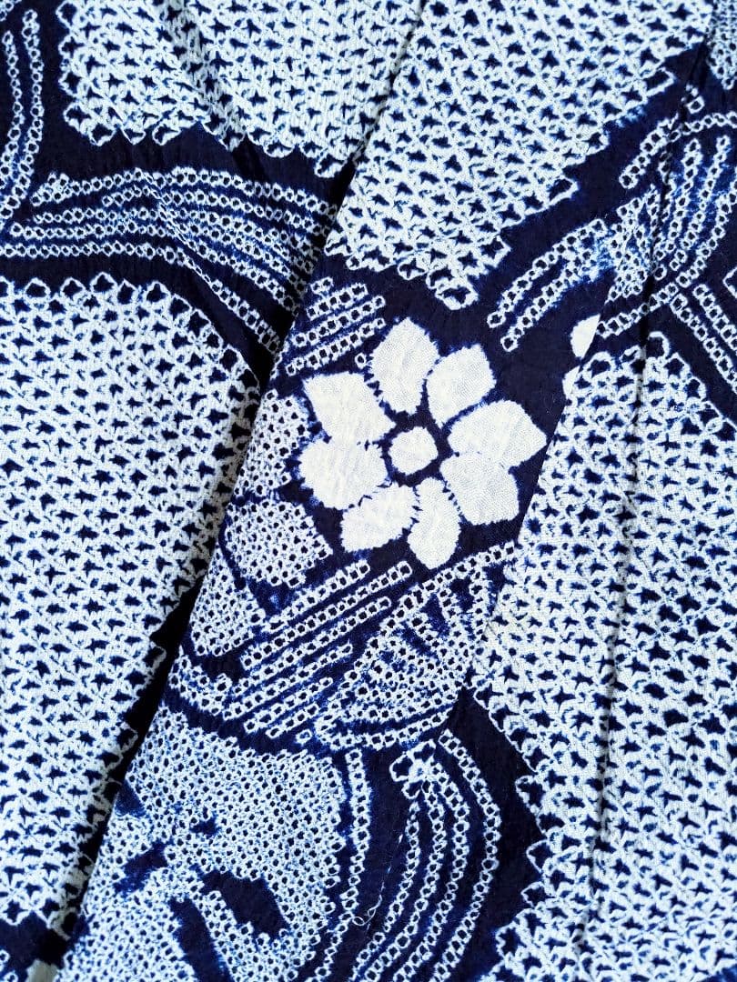 有松絞り浴衣うちわ柄とんぼ柄花柄流水紺色白藍色ゆかた蜻蛉柄総絞りホワイトネイビー