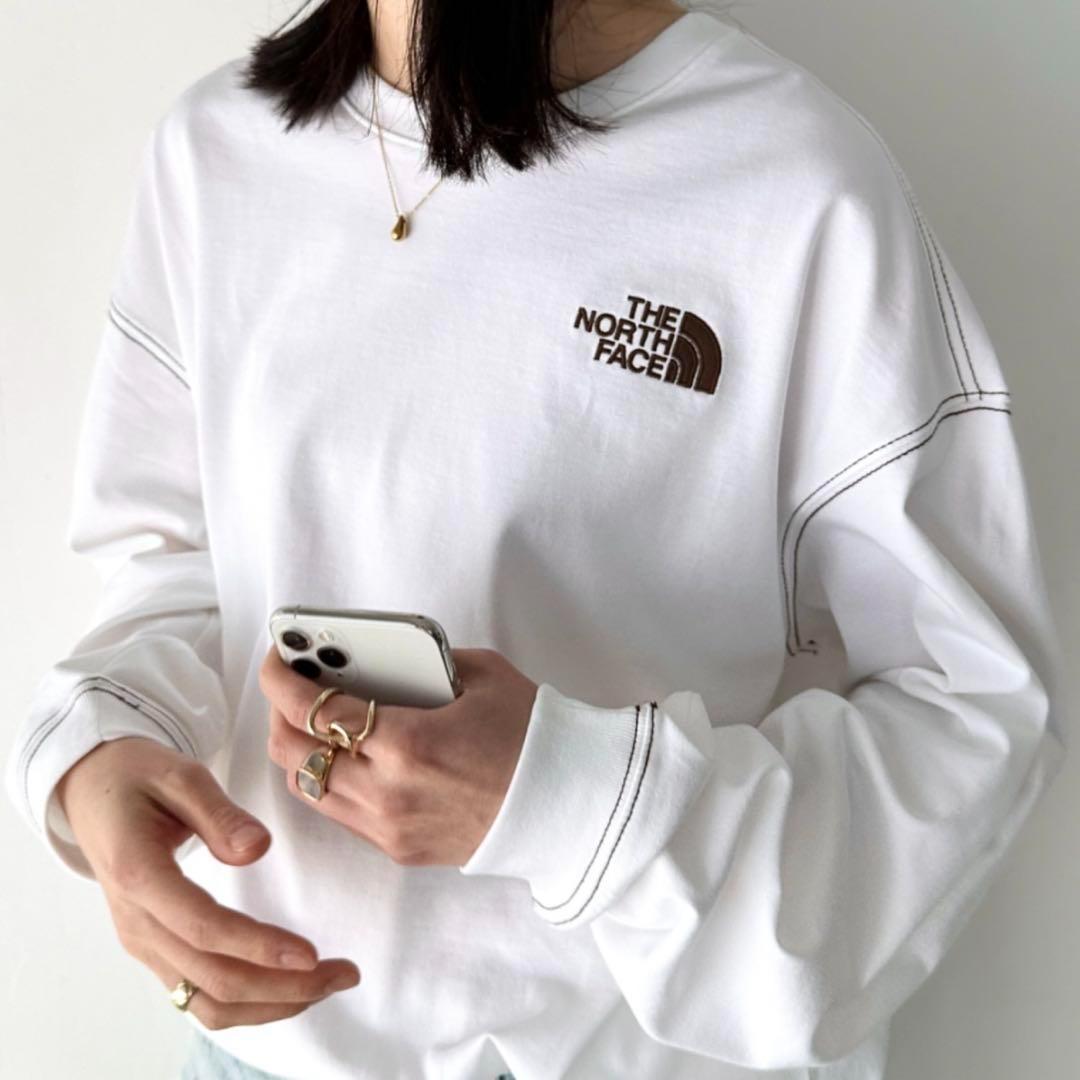 ‼️完売品‼️ 韓国限定ノースフェイス ロゴ刺繍 ステッチ 長袖 ロンT L