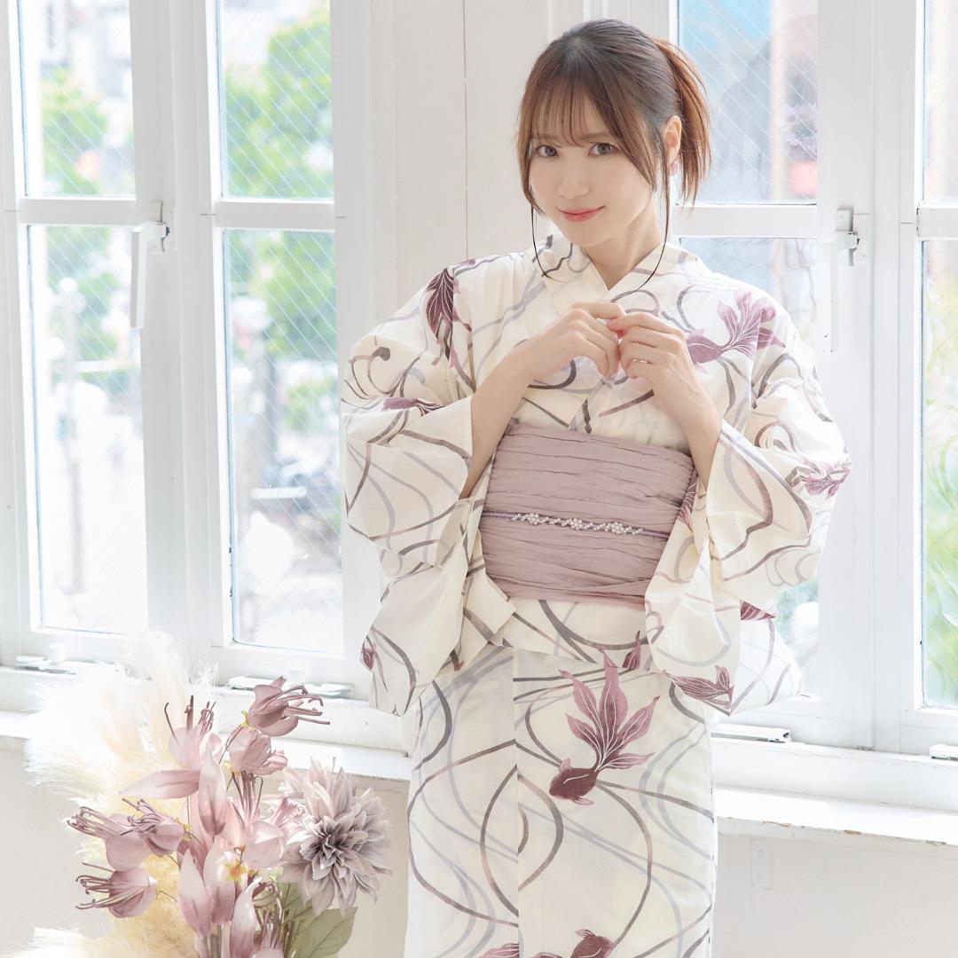 二部式浴衣 セパレート浴衣 3点set 水彩金魚美人 チャコール Y4-36-2