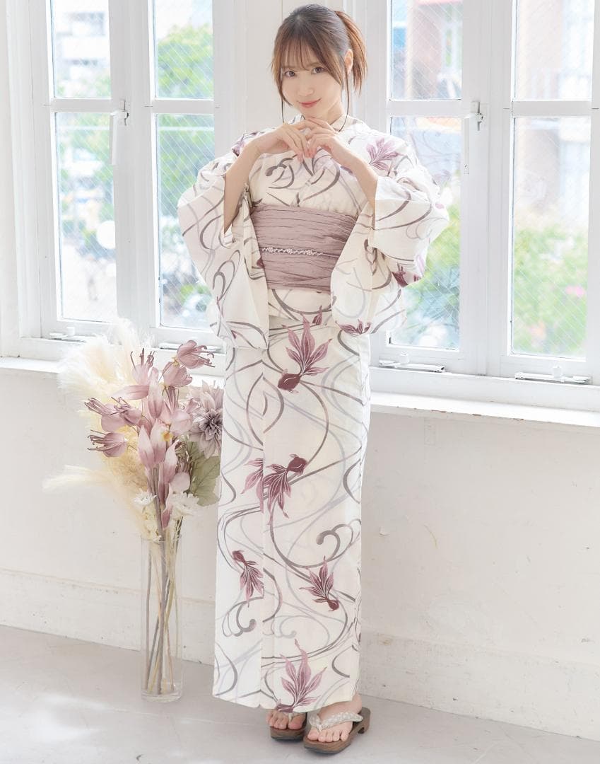 二部式浴衣 セパレート浴衣 3点set 水彩金魚美人 チャコール Y4-36-2