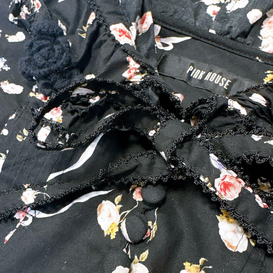 極美品✨PINK HOUSE フード付きフラワープリント チュニック　うさぎ　黒