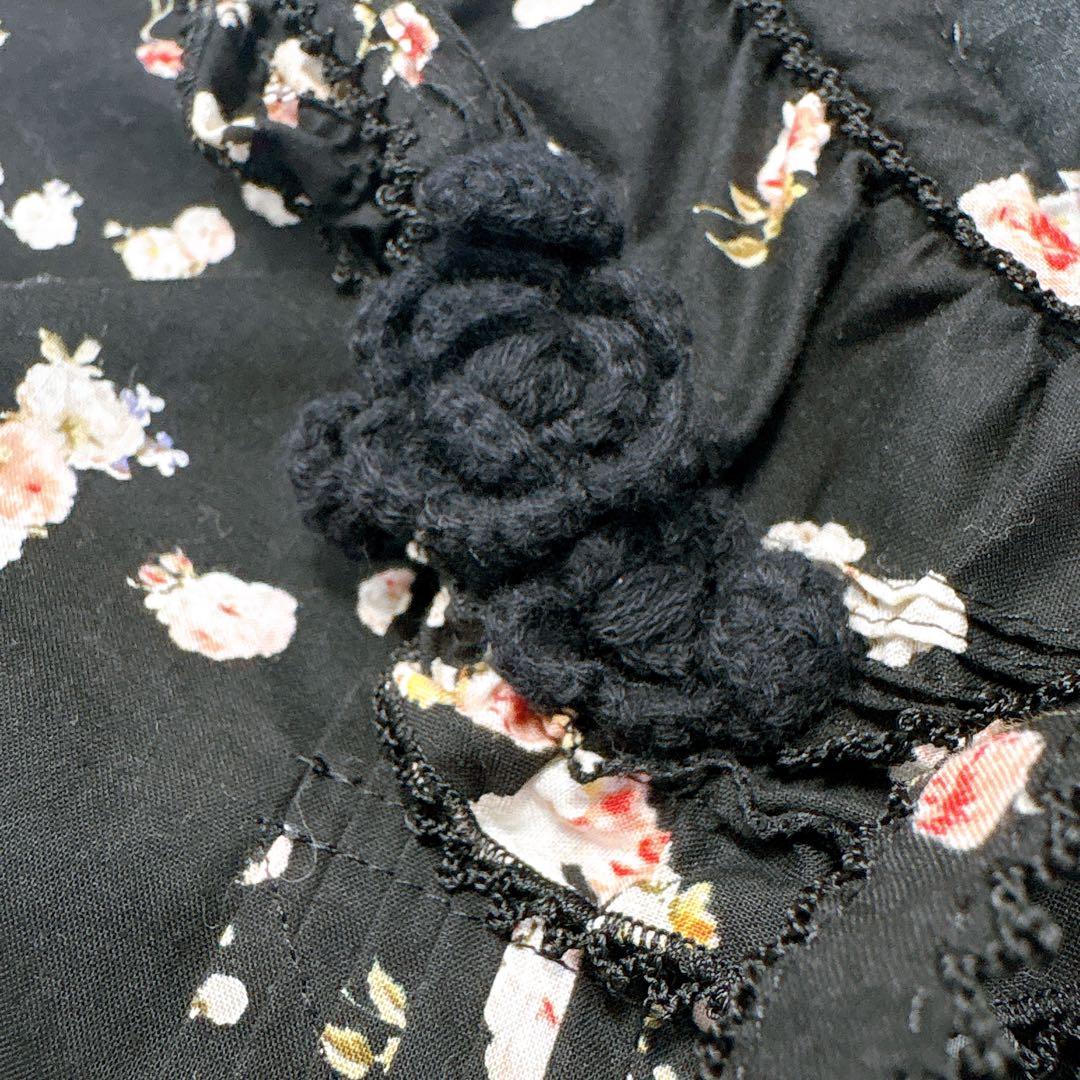 極美品✨PINK HOUSE フード付きフラワープリント チュニック　うさぎ　黒