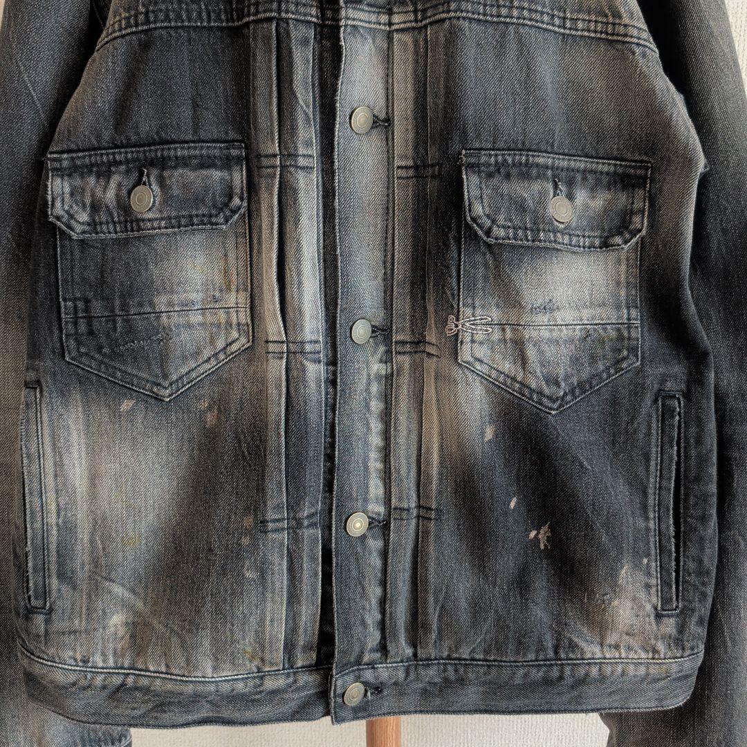デンハム デニムジャケット Gジャン 2nd ダメージ加工 ブラック M