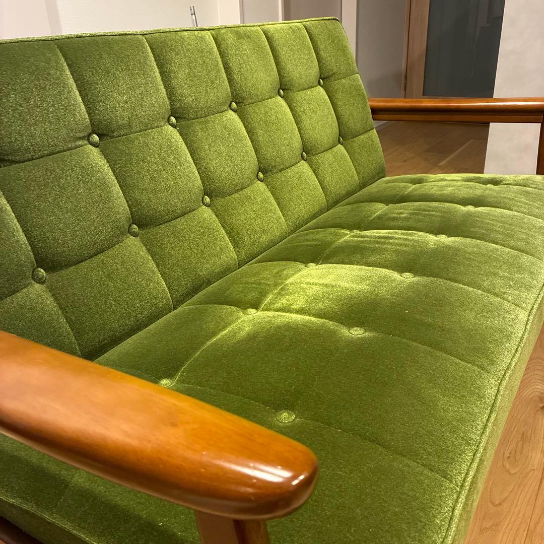 【カリモク60】Kチェア　2シーター　ソファ　モケットグリーン
