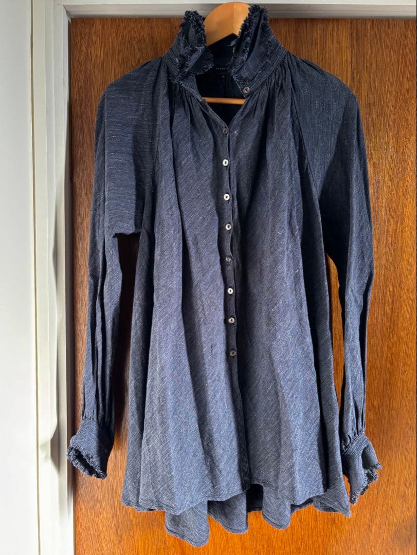 【美品】yunahica インディゴリネン フリルブラウス サイズ2