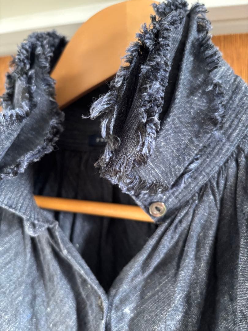 【美品】yunahica インディゴリネン フリルブラウス サイズ2