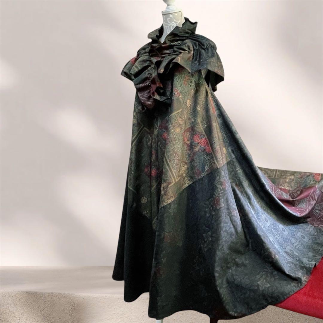 大島紬テントラインワンピース 大島紬リメイクワンピース 大島紬ロングワンピース