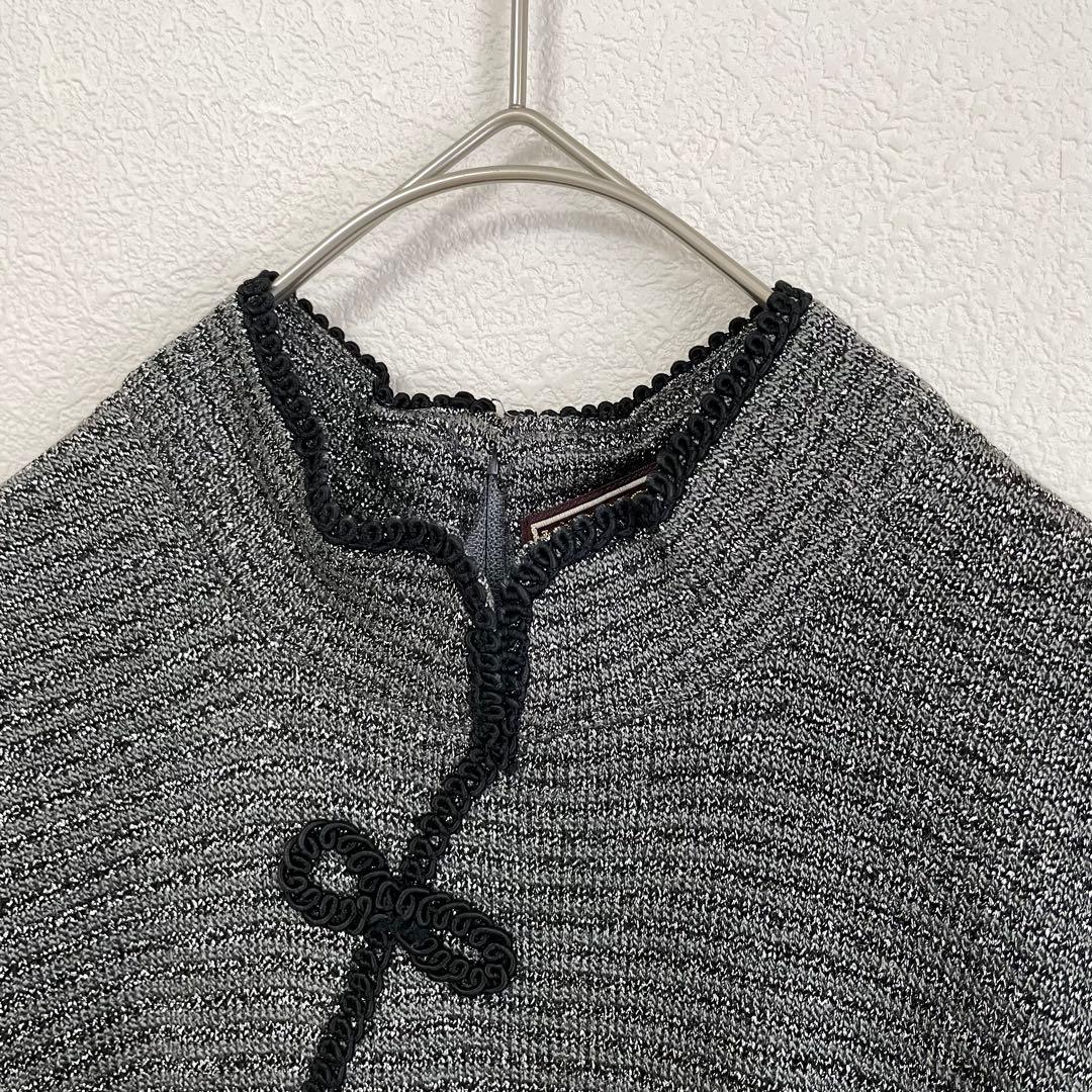 斉藤都世子 サイトウトヨコ ラメニット チャイナワンピース シルバー 華やか