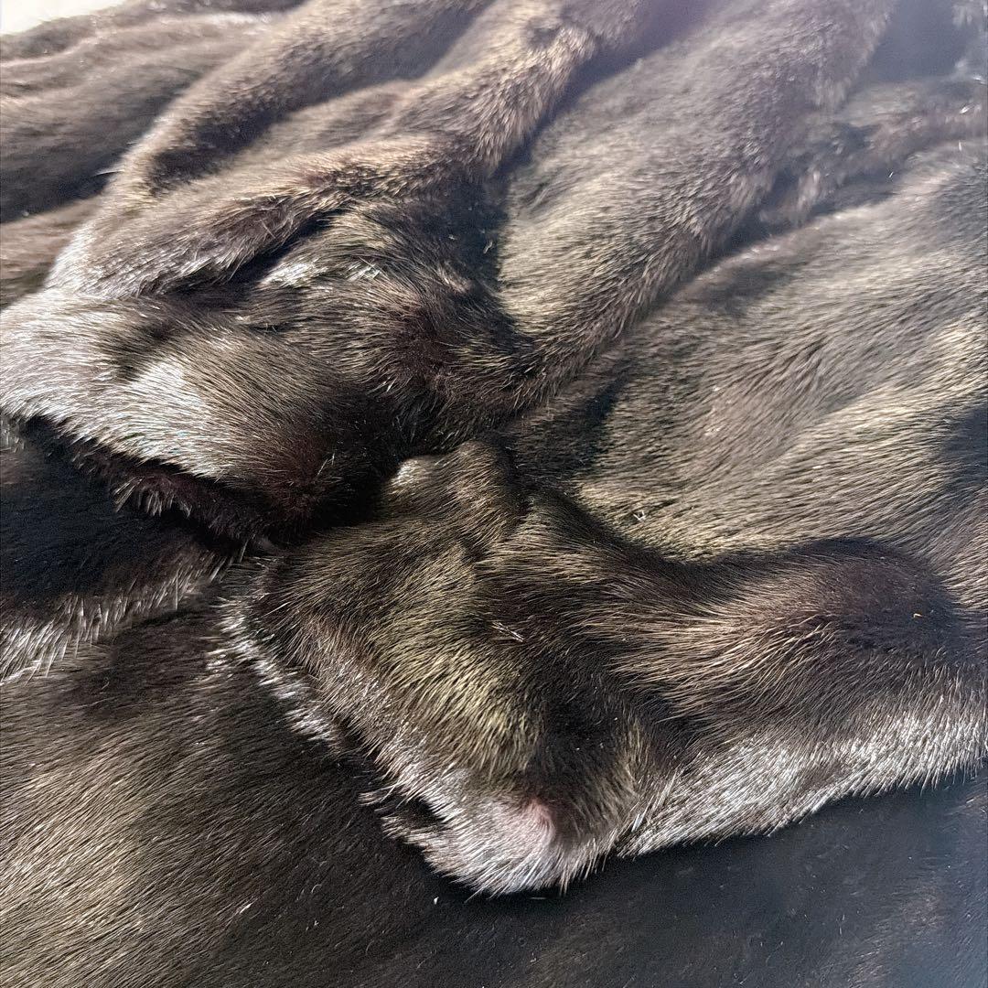 《総丈 115cm》ミンクファーコート ロング丈 リアルミンク 毛皮 ブラック