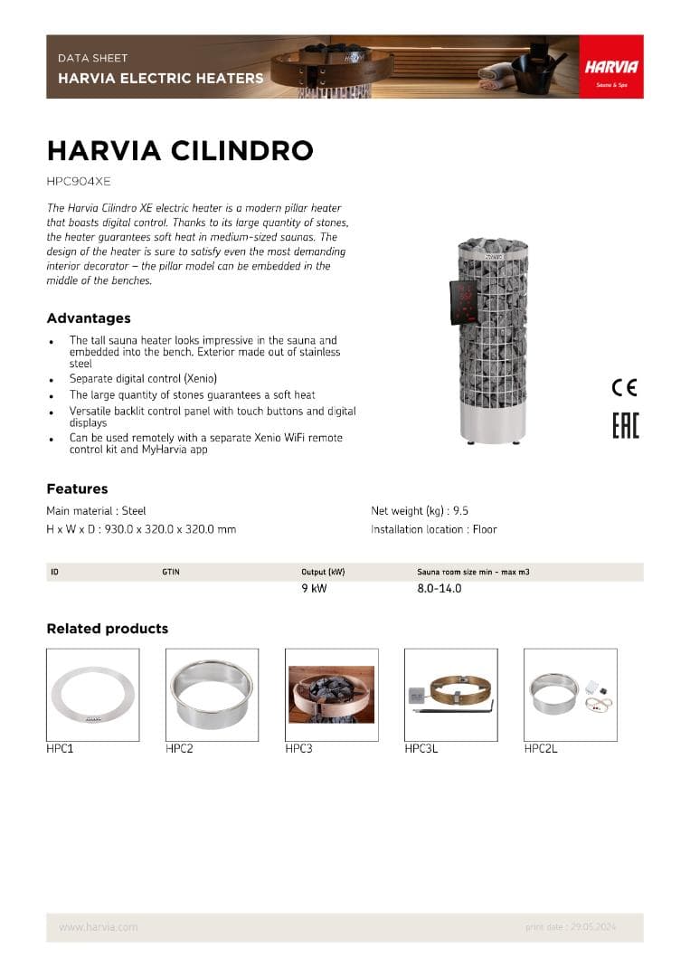 [訳アリ][電源付]HARVIA CILINDRO PC90 200V 9KW