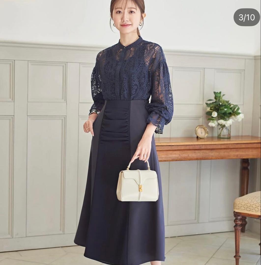 メゾンエシェル　タンク付レースシャツ　ネイビー