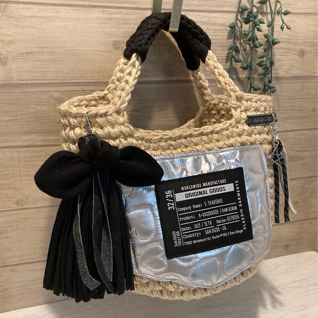 桔梗様 ハンドメイドバッグ デニムリメイクバッグ リメイクデニム カゴバッグ