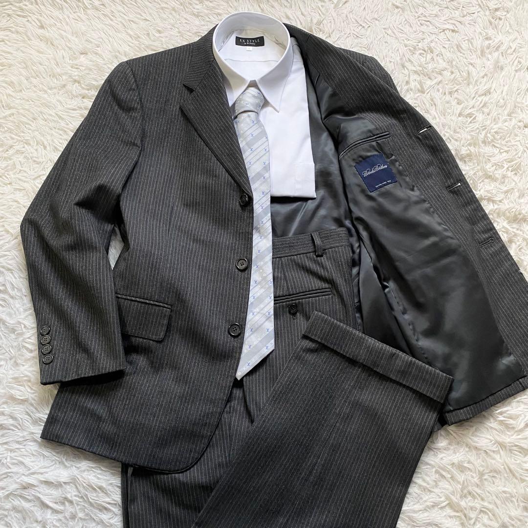 極美品■ブルックスブラザーズ　スーツ　セットアップ　グレー　ストライプ　3B