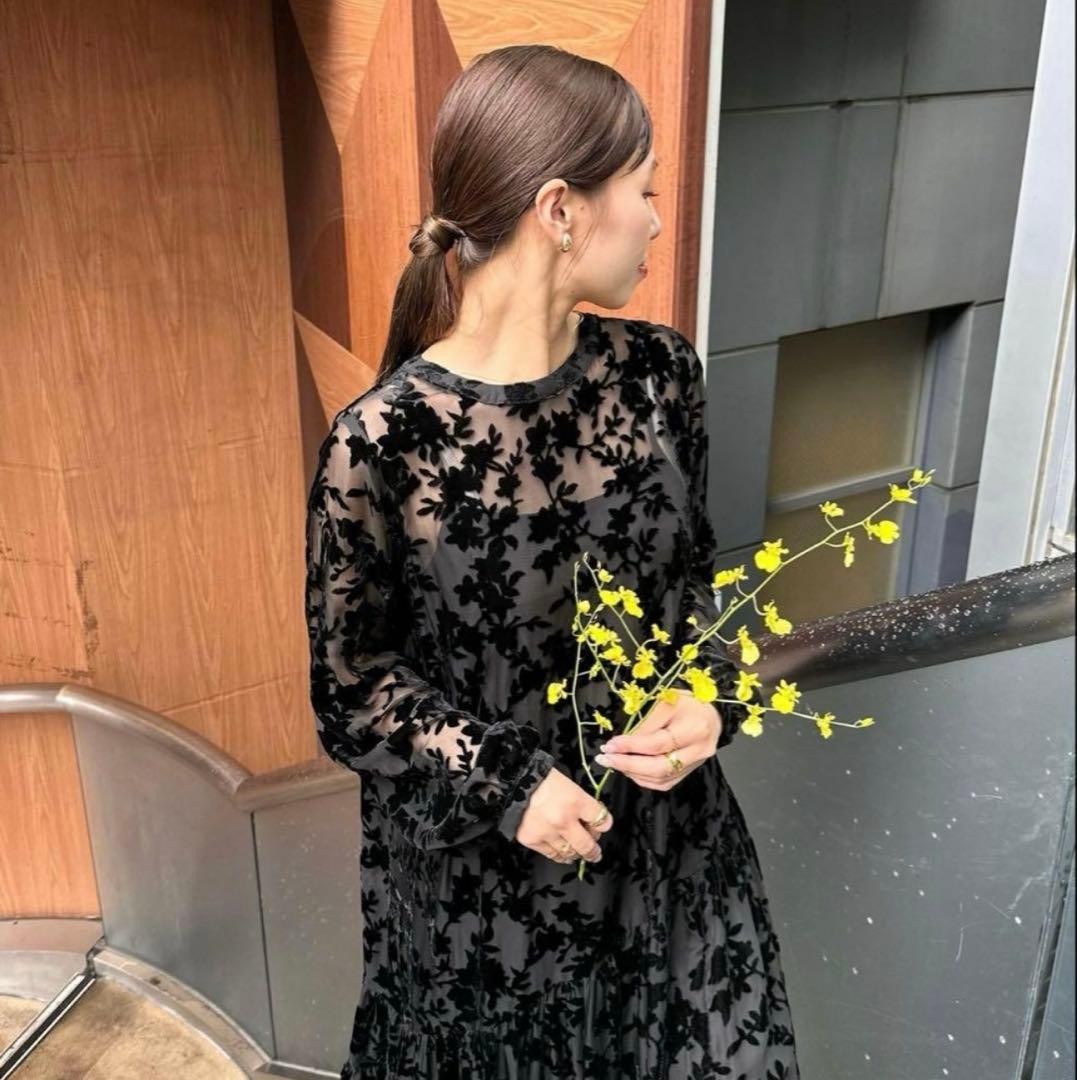 CIAOPANIC ベロアフラワーティアードワンピース