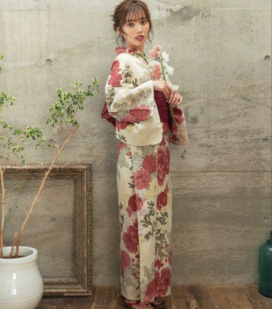 Dita★浴衣4点セット　夏の牡丹重ね　赤　大人浴衣