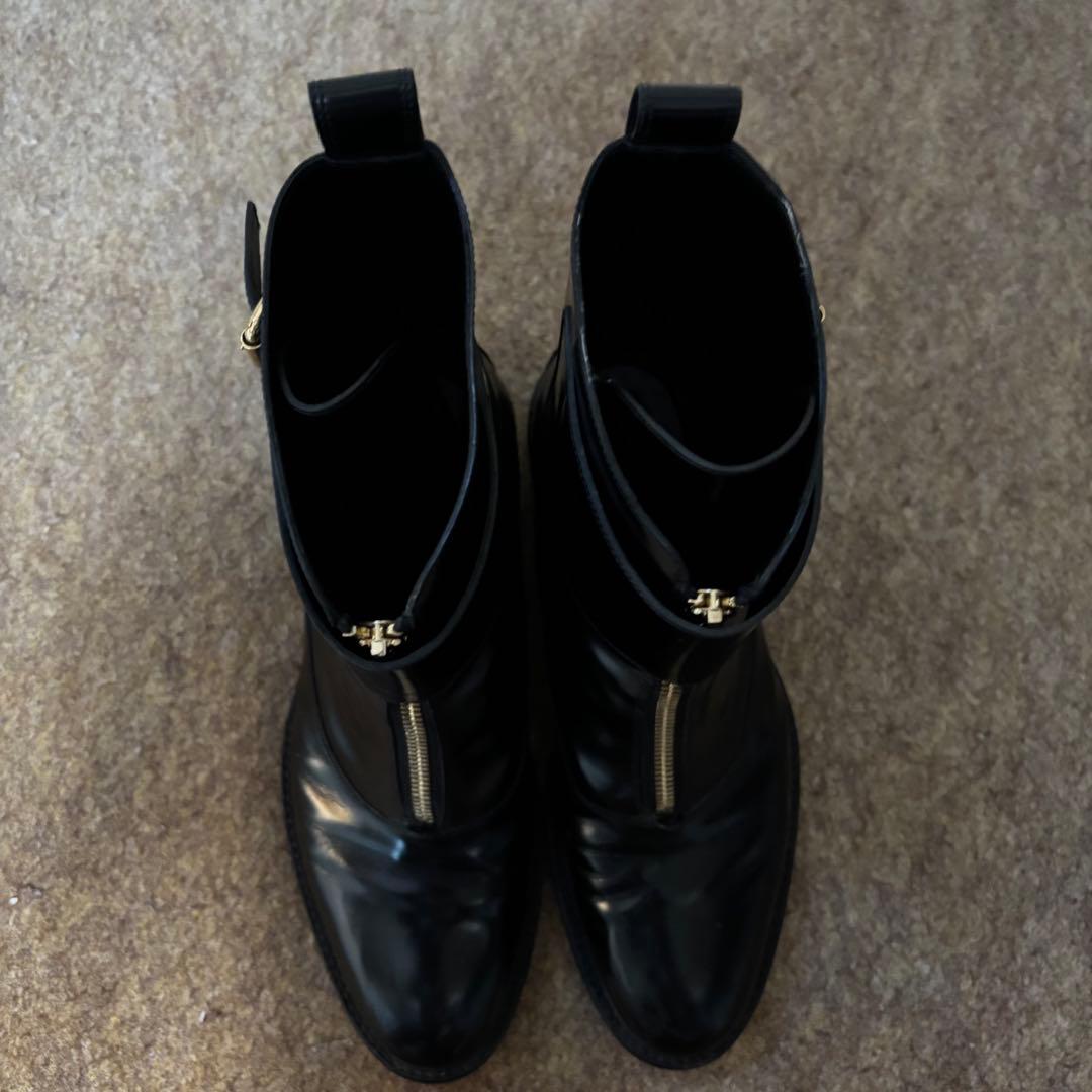 ルイヴィトン レザー ショートブーツ 黒 37 LV ベルト コードバン 革靴