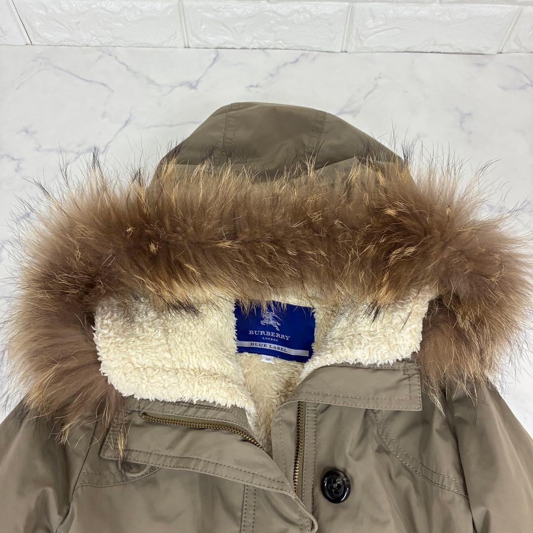 バーバリーブルーレーベル　 モッズコート　ノバチェック裏地　ボアライナー　ファー