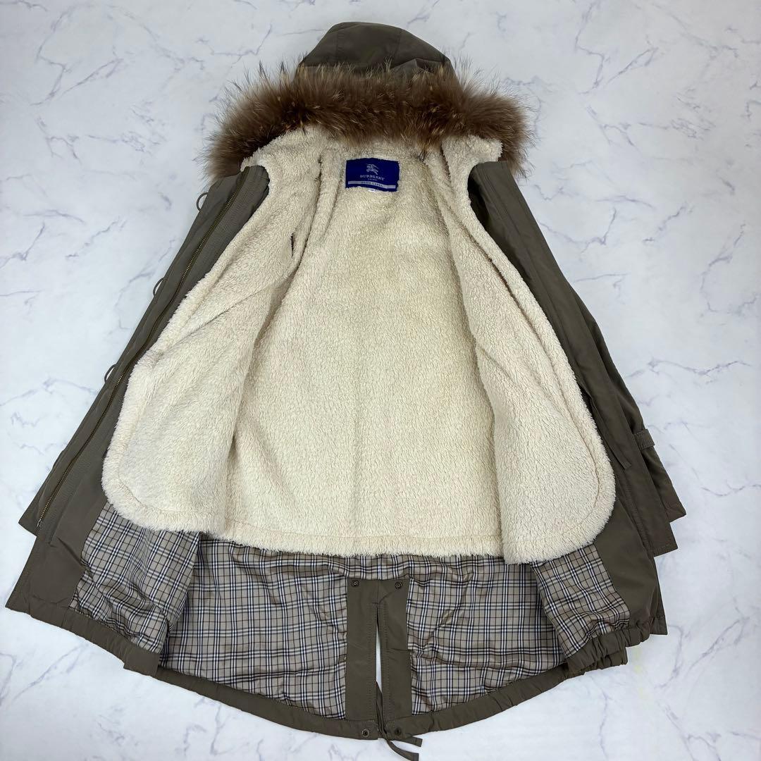 バーバリーブルーレーベル　 モッズコート　ノバチェック裏地　ボアライナー　ファー