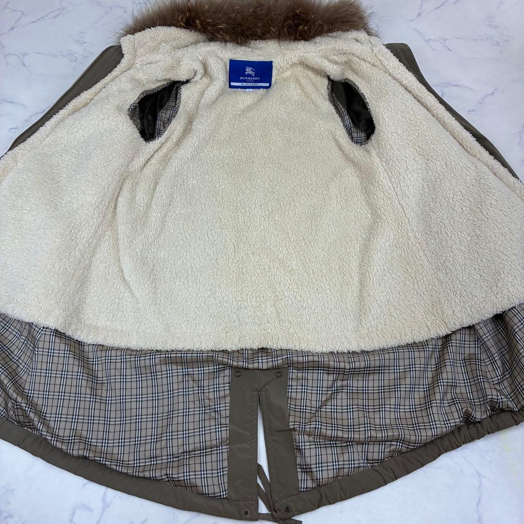 バーバリーブルーレーベル　 モッズコート　ノバチェック裏地　ボアライナー　ファー