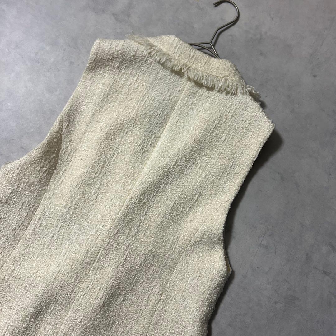 アナイ ツイードフリンジジレ パール 近年モデル ダブル 白 定価6.3万円