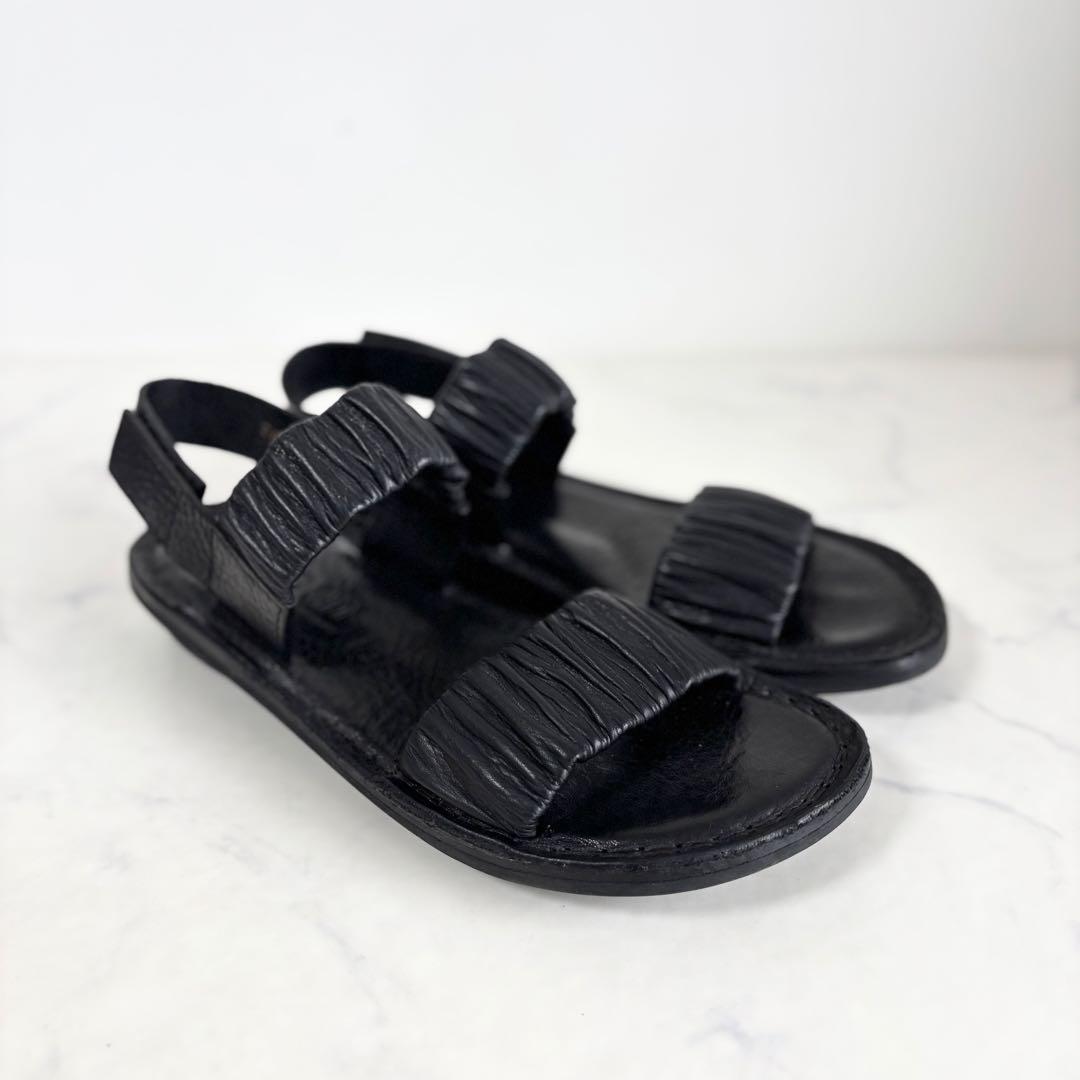 美品 トリッペン 36 Pacific サンダル レザー ギャザー フラット 黒