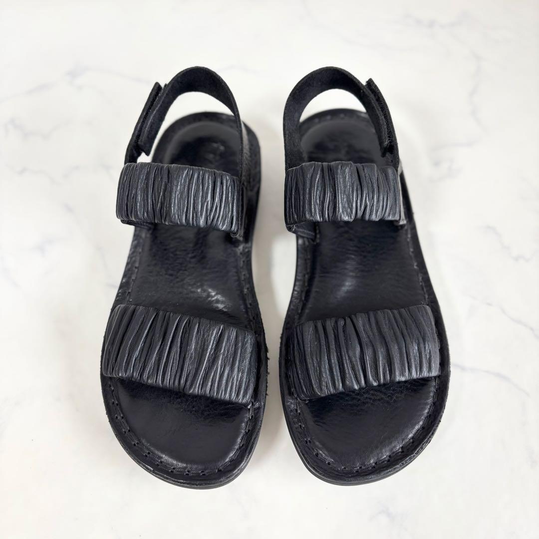 美品 トリッペン 36 Pacific サンダル レザー ギャザー フラット 黒