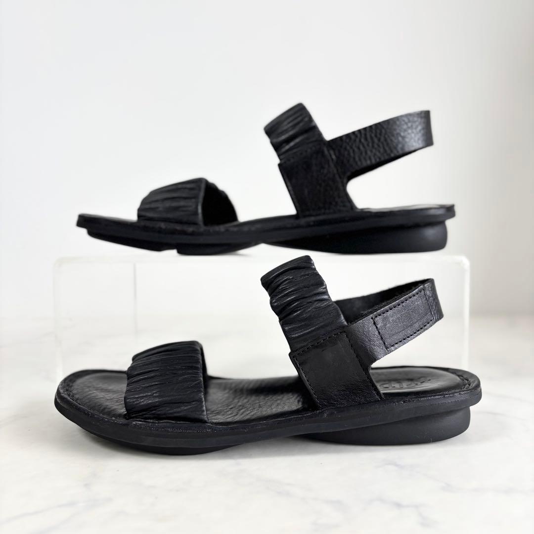 美品 トリッペン 36 Pacific サンダル レザー ギャザー フラット 黒