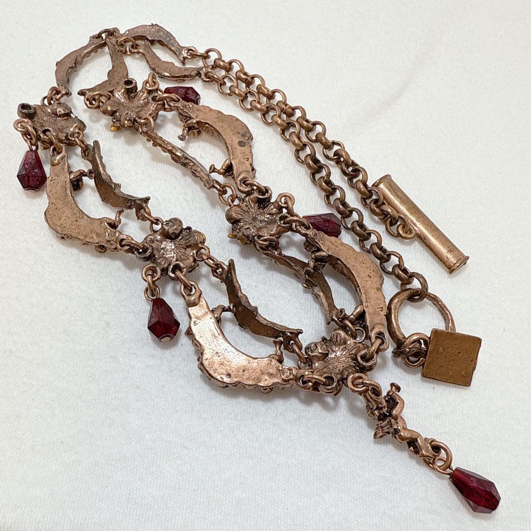 GAVILANE ガヴィラーネ ブロンズカラー レッドラインストーン ネックレス