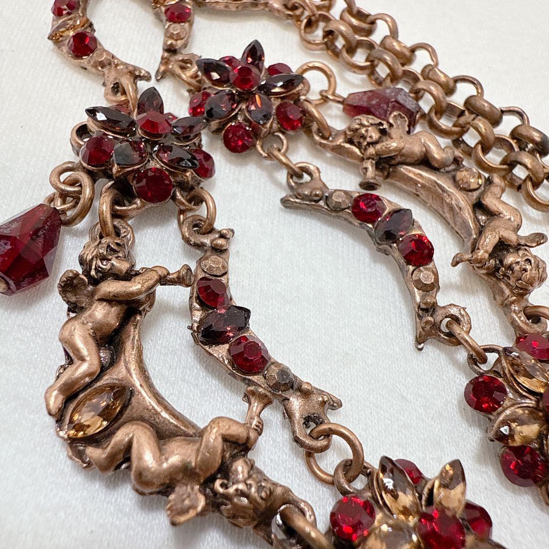 GAVILANE ガヴィラーネ ブロンズカラー レッドラインストーン ネックレス