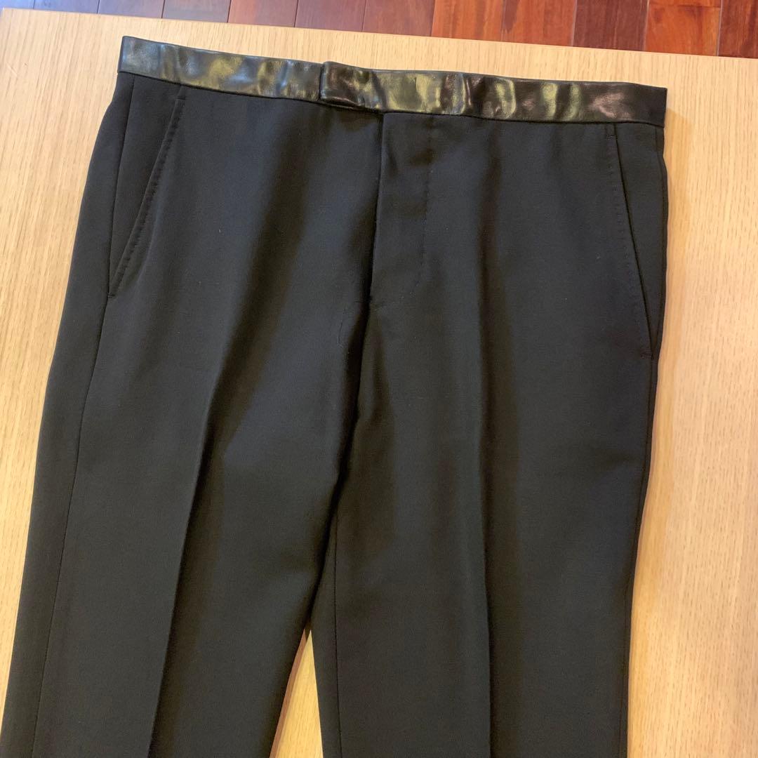 GUCCI【USED】ウエストレザー切替え スラックス 46 ブラック グッチ