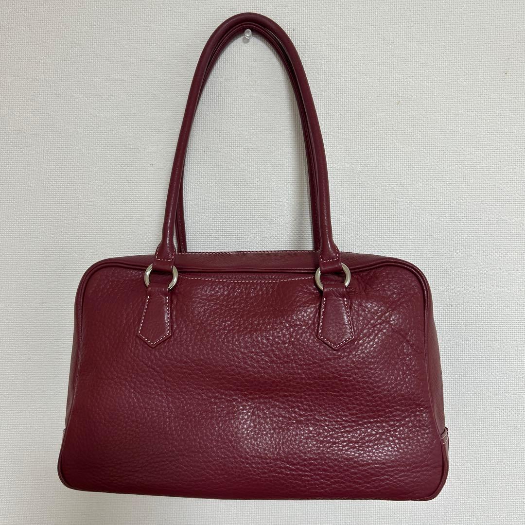 バーガンディ レザー ハンドバッグ　濱野皮革工藝