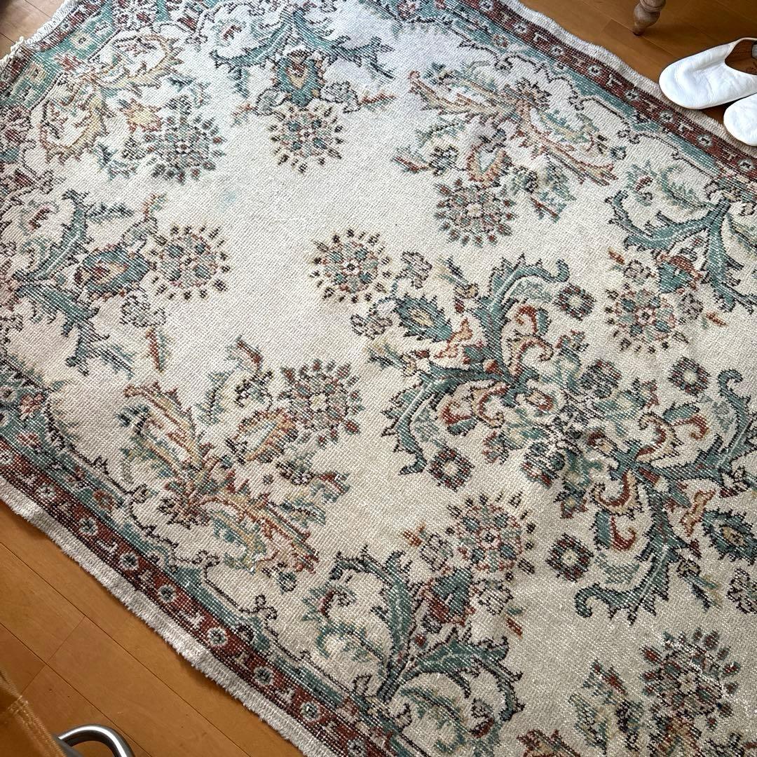 117×214 エメラルドグリーン　メダリオンボタニカル　トルコヴィンテージラグ