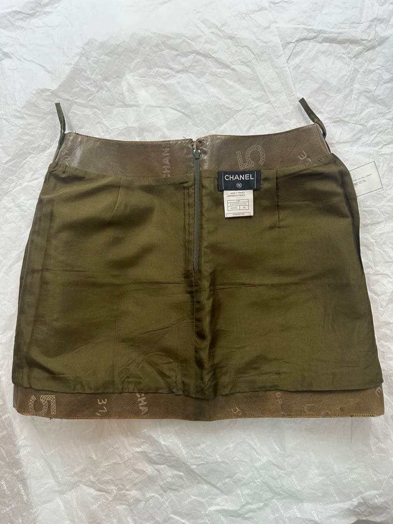 シャネル CHANEL レザースカート ブラウン