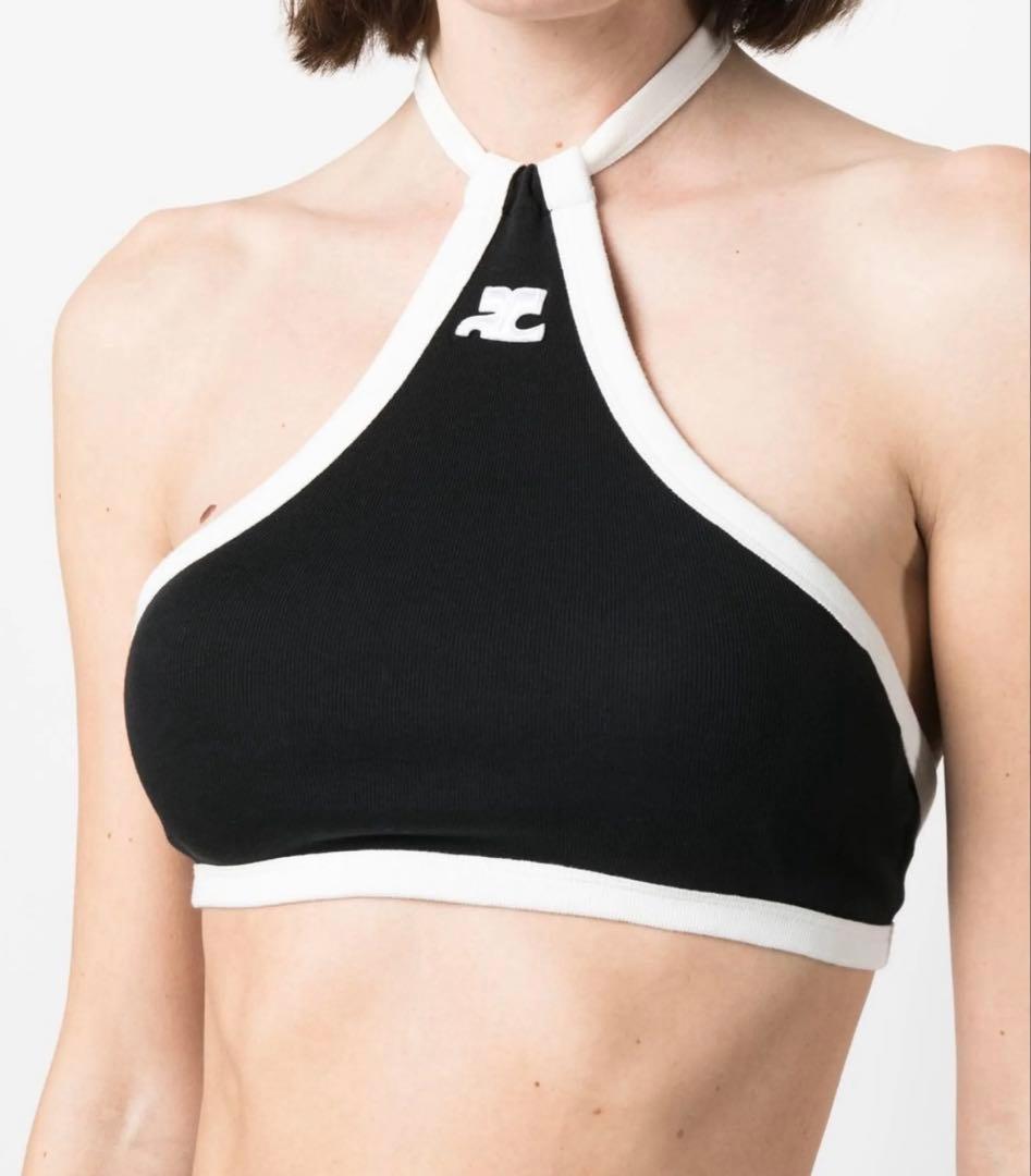 Courreges クロップドトップ Mサイズ ブラック/ホワイト クレージュ