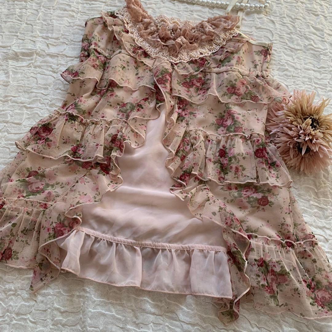 アクシーズファム　花柄キャミソール　フリル　レース　M