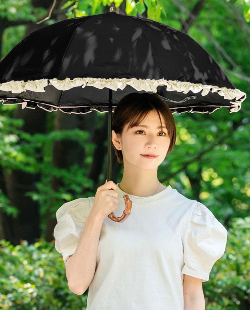 芦屋ロサブラン 日傘 2段折り フリル 曲がり竹手元