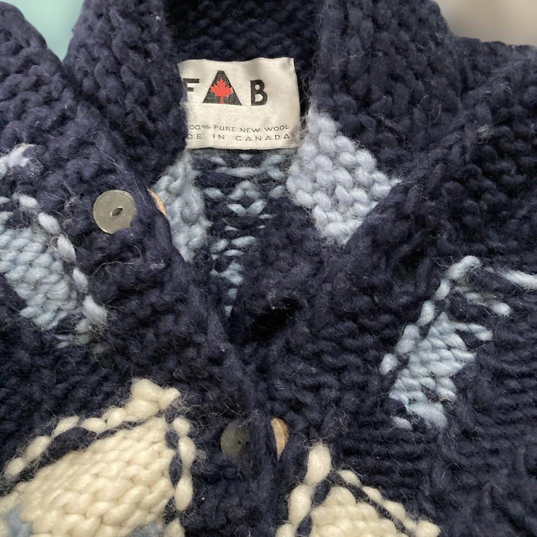 FAB カナダ製　カウチン　カーディガン　メープルボタン