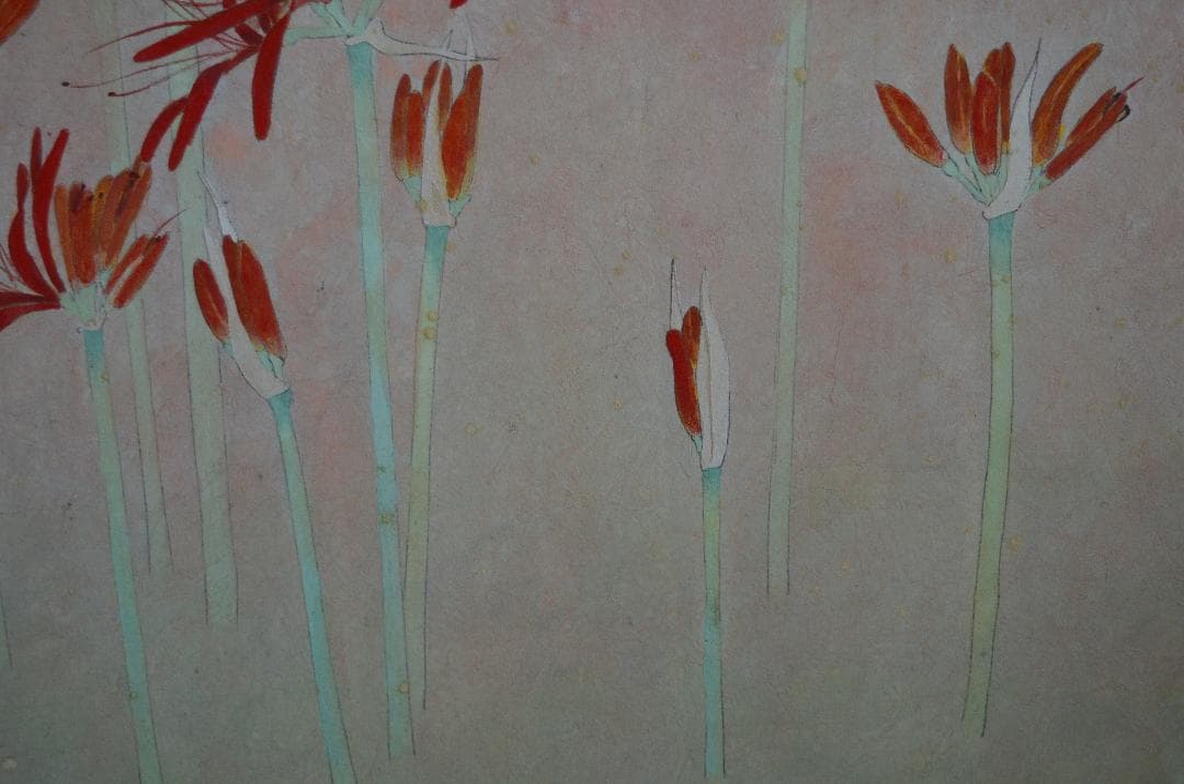 【曼珠沙華(彼岸花)」 岩絵の具 額入り】東山魁夷の流派