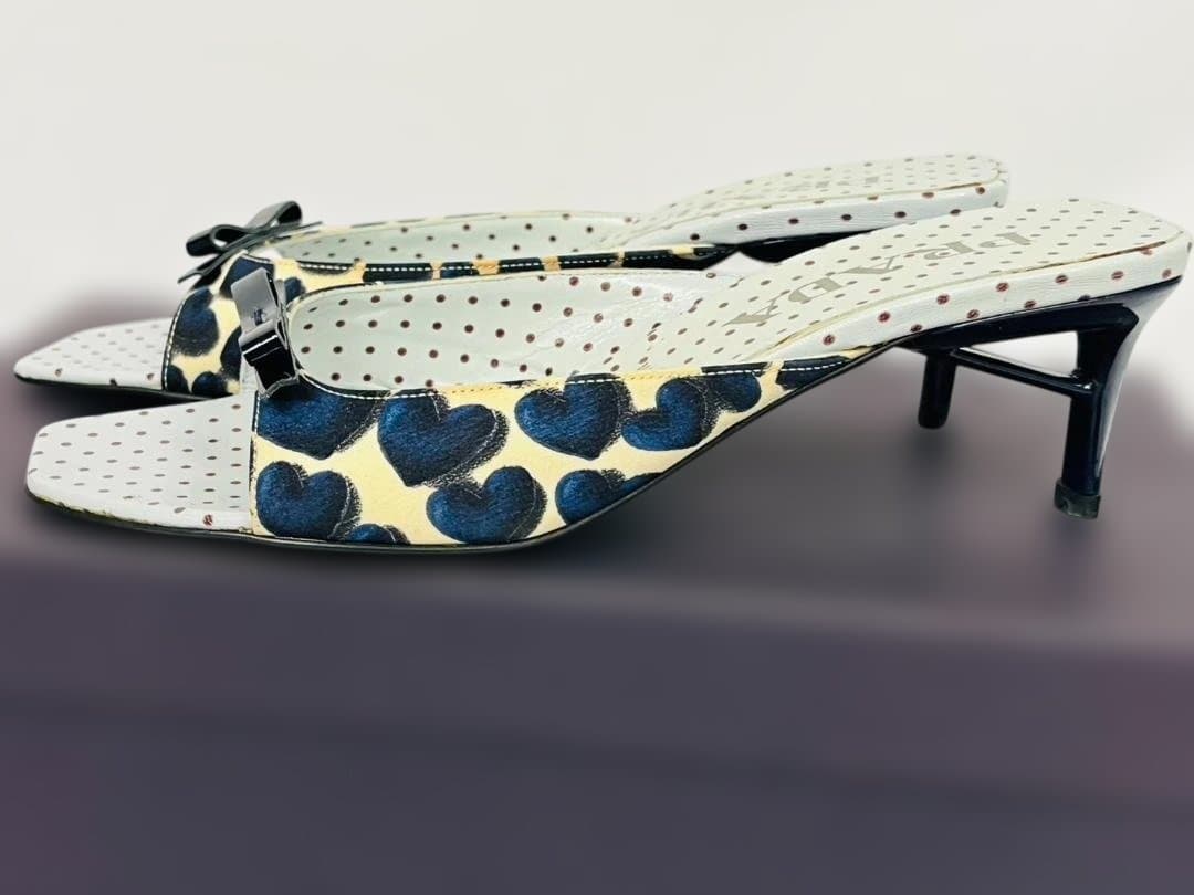 ◆未使用 PRADA プラダ ハート×ドット柄 リボン ミュール