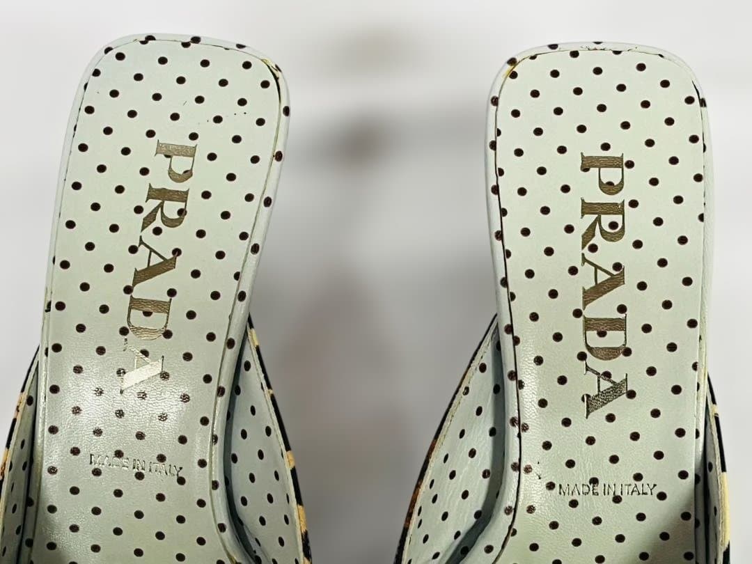 ◆未使用 PRADA プラダ ハート×ドット柄 リボン ミュール