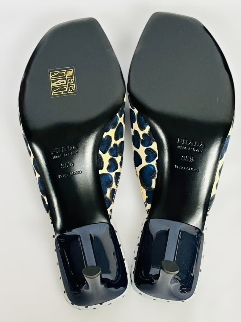 ◆未使用 PRADA プラダ ハート×ドット柄 リボン ミュール