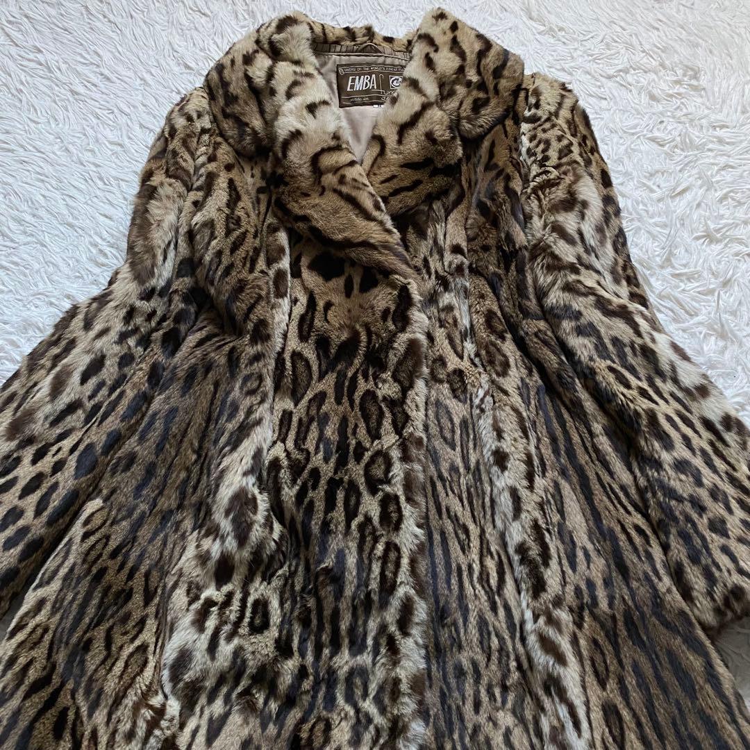 極美品■エンバ　レオパード柄　リアルファー　毛皮　ロングコート　豹柄　M