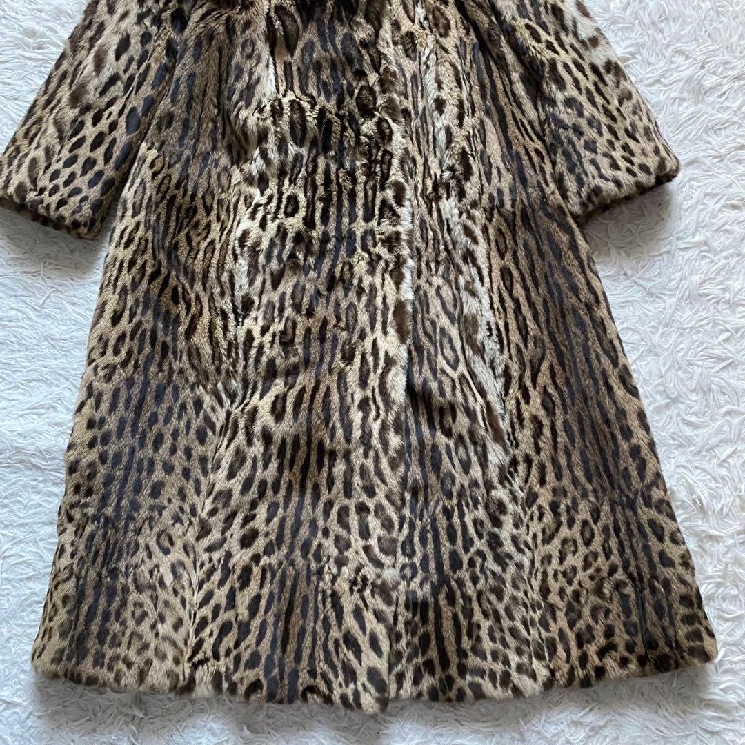 極美品■エンバ　レオパード柄　リアルファー　毛皮　ロングコート　豹柄　M