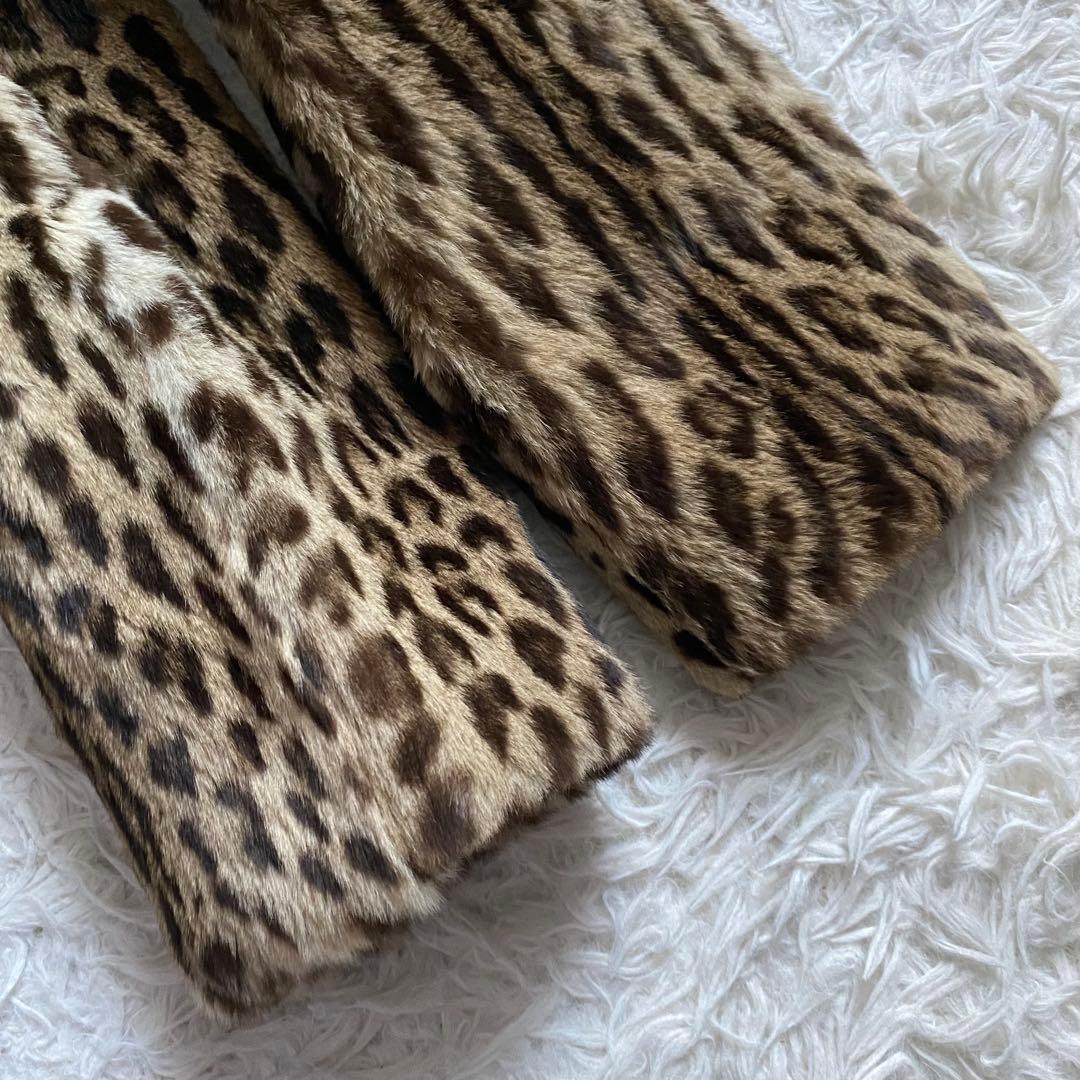 極美品■エンバ　レオパード柄　リアルファー　毛皮　ロングコート　豹柄　M