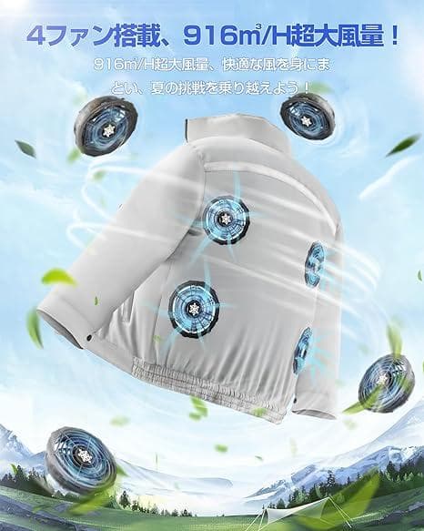 Inspvllu 空調作業服 長袖 ファンバッテリーセット　XLサイズ グレー